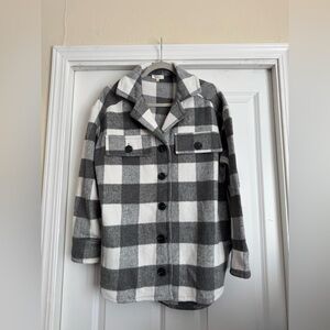 La Miel Medium Grey Gray Off White Plaid Button Up Shirt Jacket Shacket JKT1703
